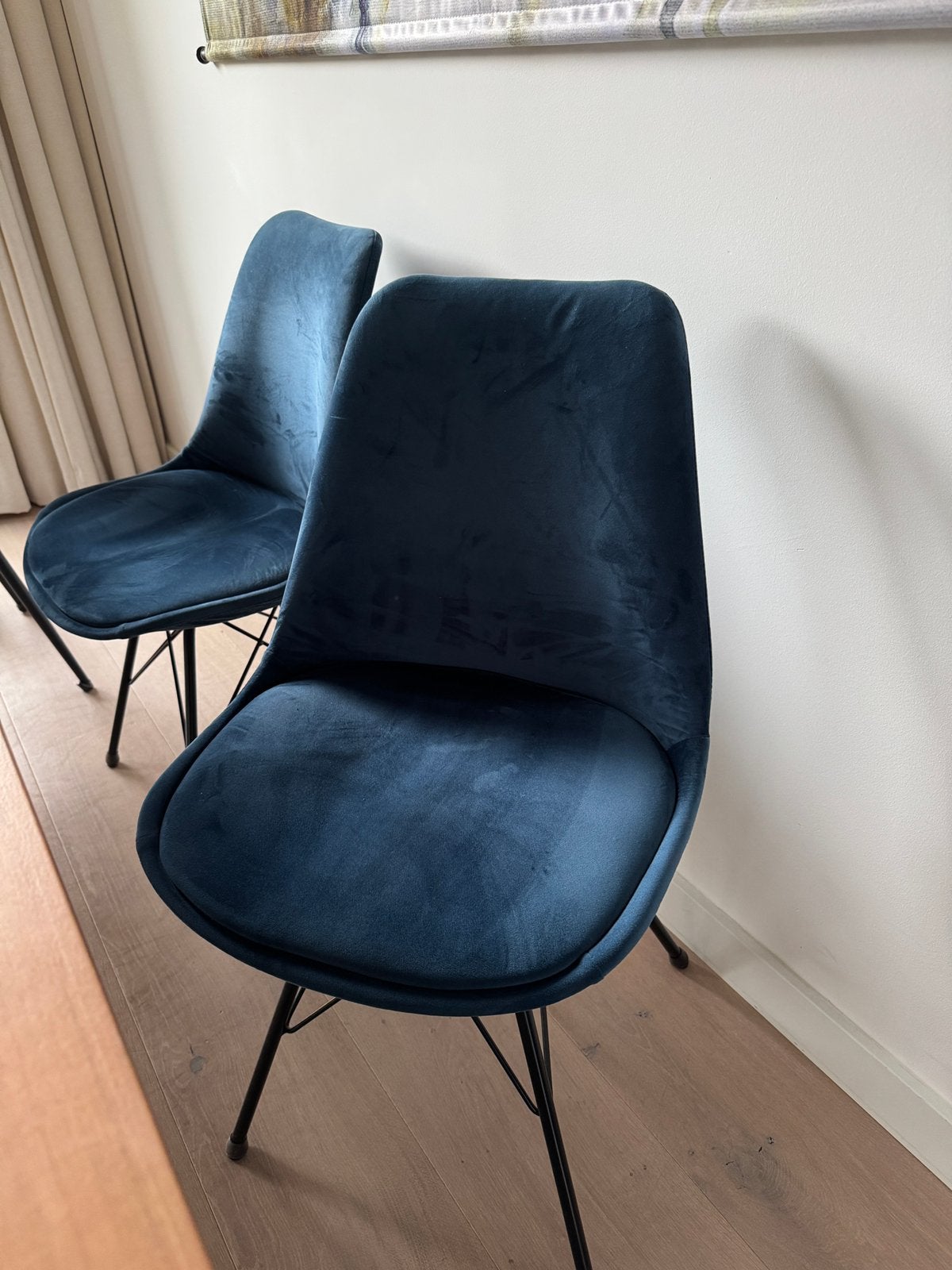 2 Kick collection blauwe velvet stoelen, Ophalen, Twee, Overige kleuren, Zo goed als nieuw