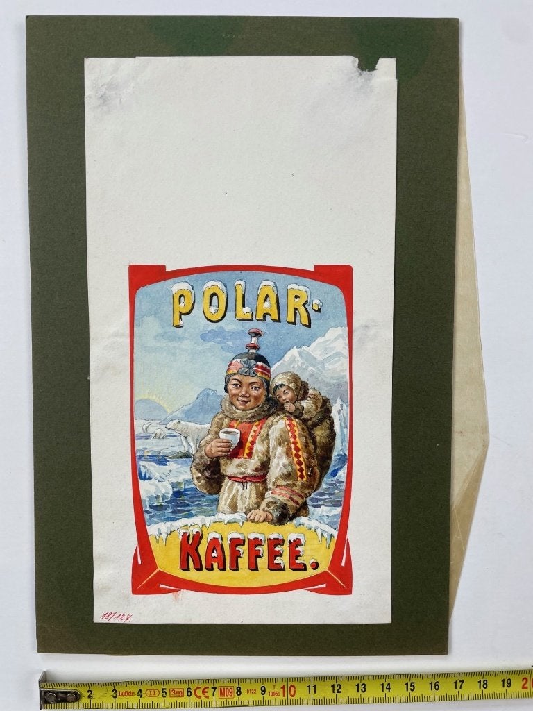 origineel oud ontwerp voor een koffie zakje, Ophalen of Verzenden, Gebruikt, Reclamebord
