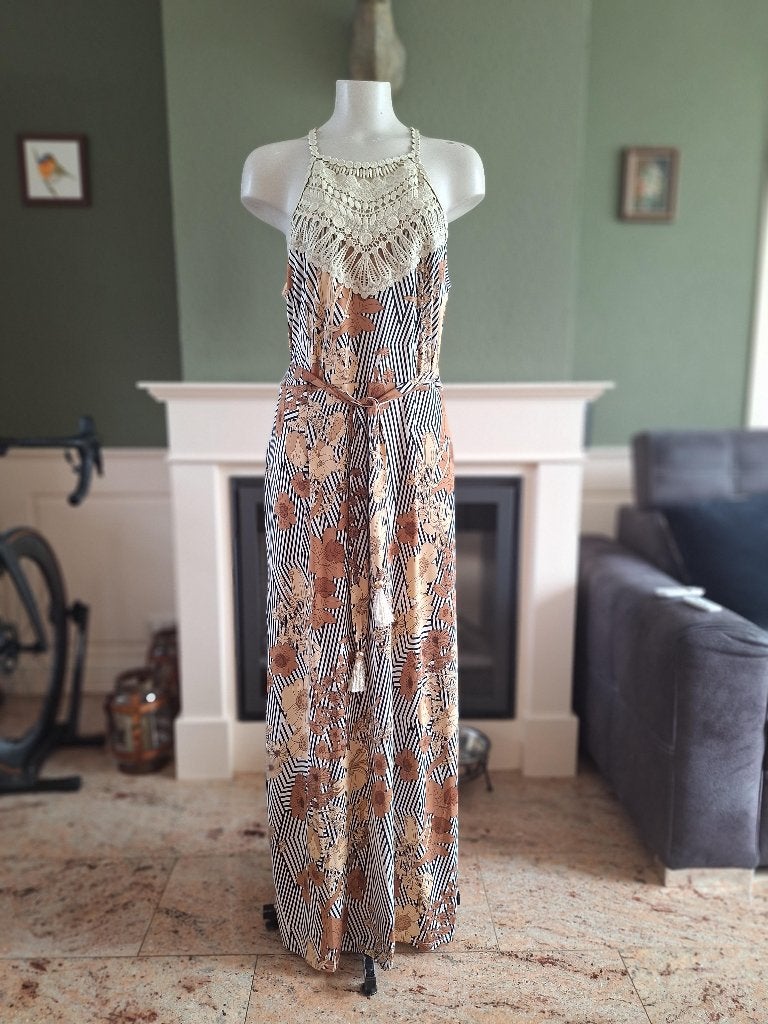 K-Design K design lange zomerse hals jurk L, Kleding | Dames, K-design, Bruin, Verzenden, Maat 42/44 (L)