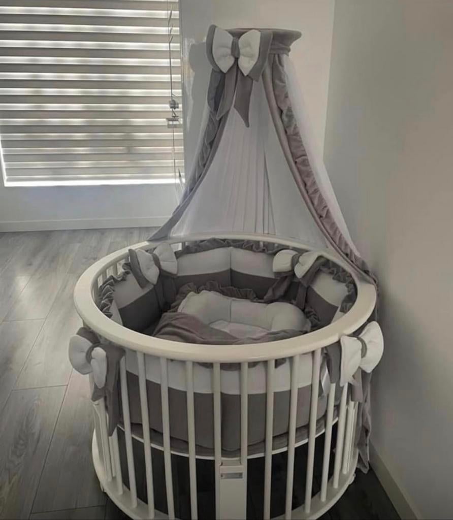Bekleding voor ronde box met hemel en standaard, Kinderen en Baby's, Boxen, Ophalen of Verzenden, Gebruikt, Rond, Boxkleed