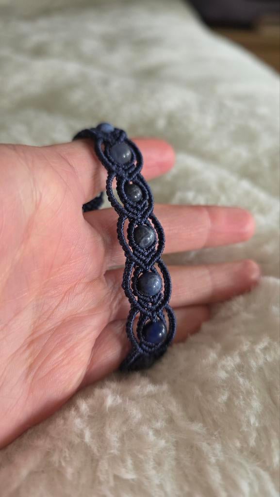 Handgemaakte Macramé Armband 16cm met edelsteen Kralen, Overige materialen, Blauw, Nieuw, Ophalen of Verzenden
