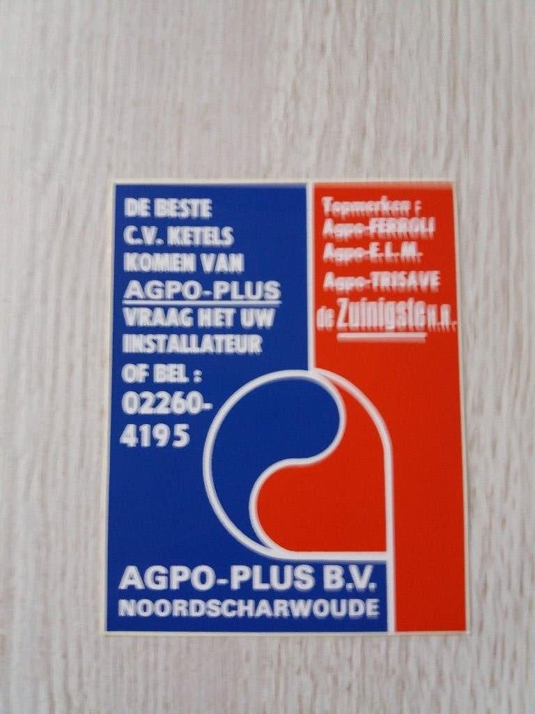 sticker De beste C.V. ketels komen van AGPO - PLUS B.V., Ophalen of Verzenden, Zo goed als nieuw, Bedrijf of Vereniging