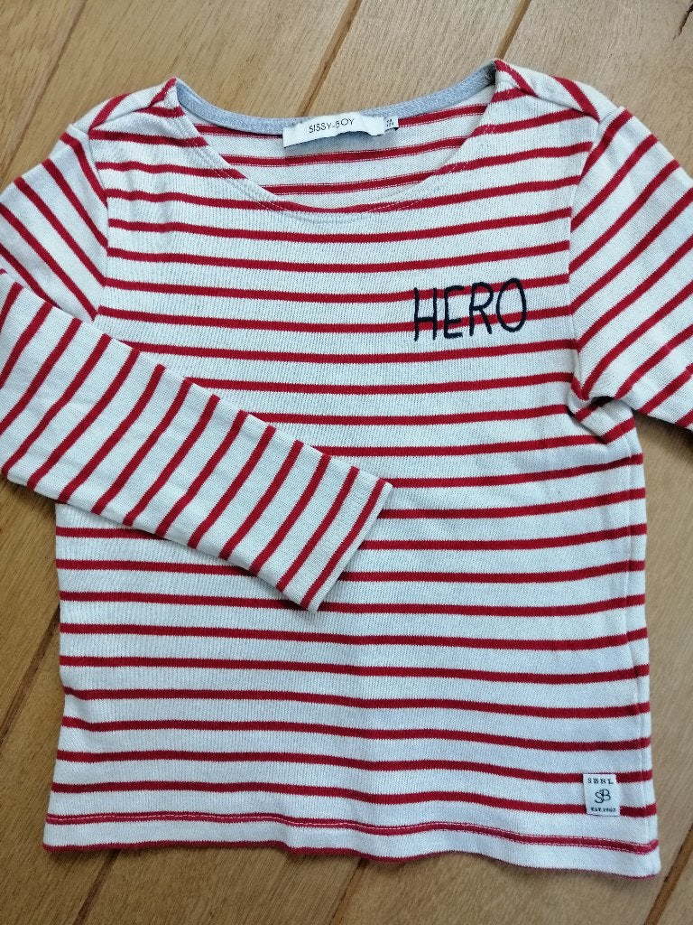 SISSY-BOY t- shirt beige rood streep maat 98 - 104, Sissy Boy, Ophalen of Verzenden, Zo goed als nieuw, Shirt of Longsleeve