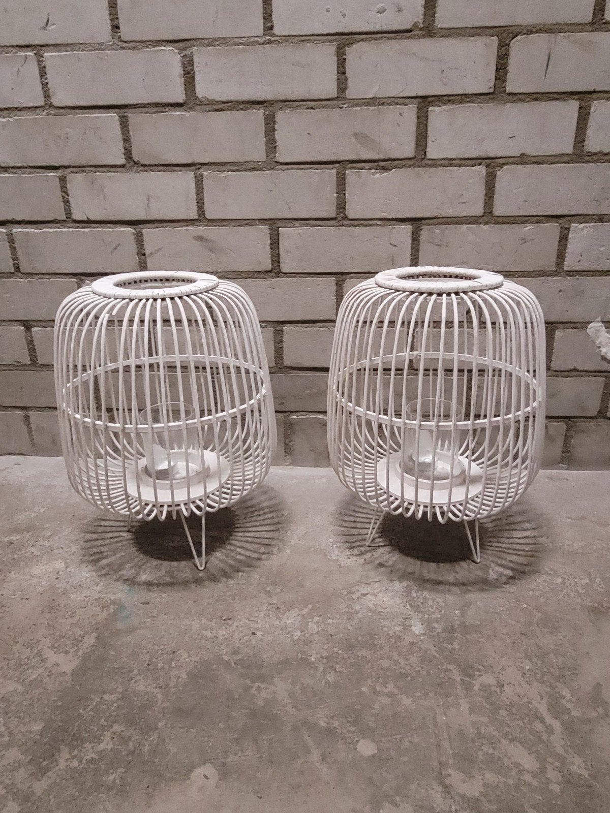 Set van 2 witte bamboe windlichten/lantaarns, Ophalen, Windlicht, Gebruikt, Wit