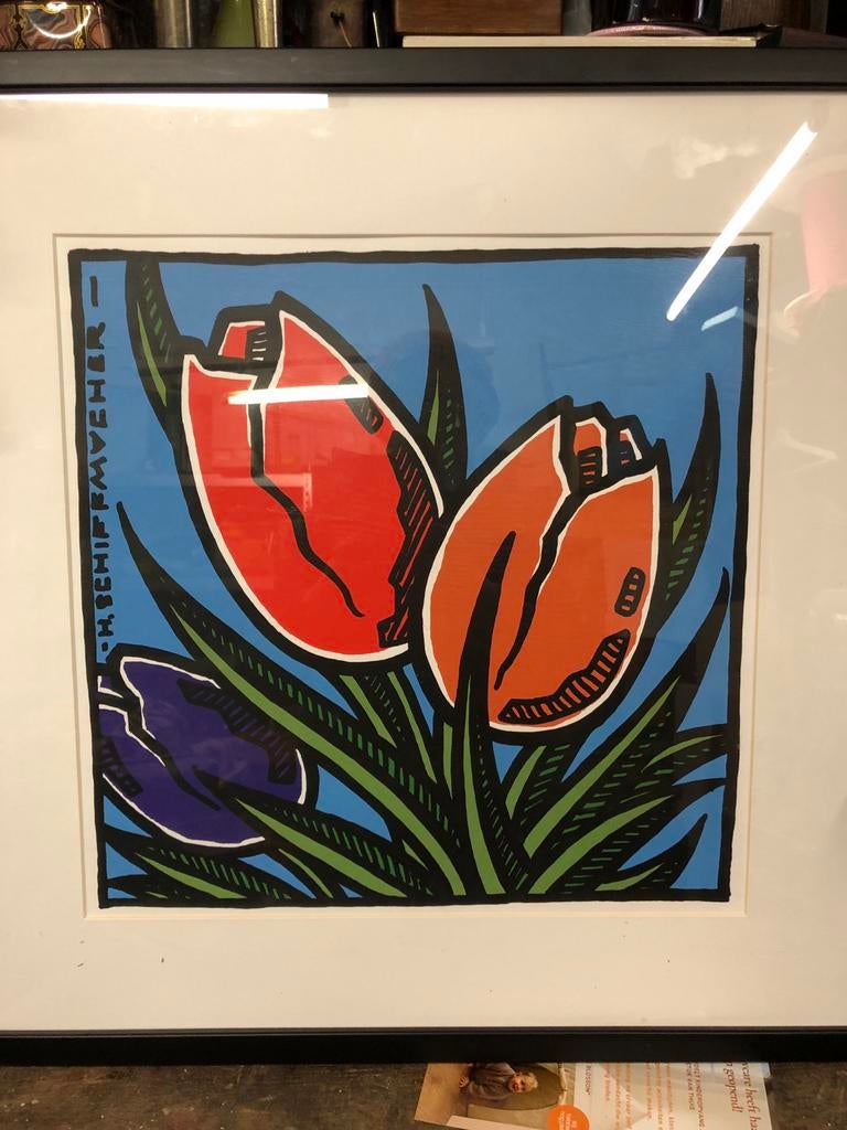 Henk Schiffmacher - Tulpen zeefdruk, Antiek en Kunst, Ophalen of Verzenden