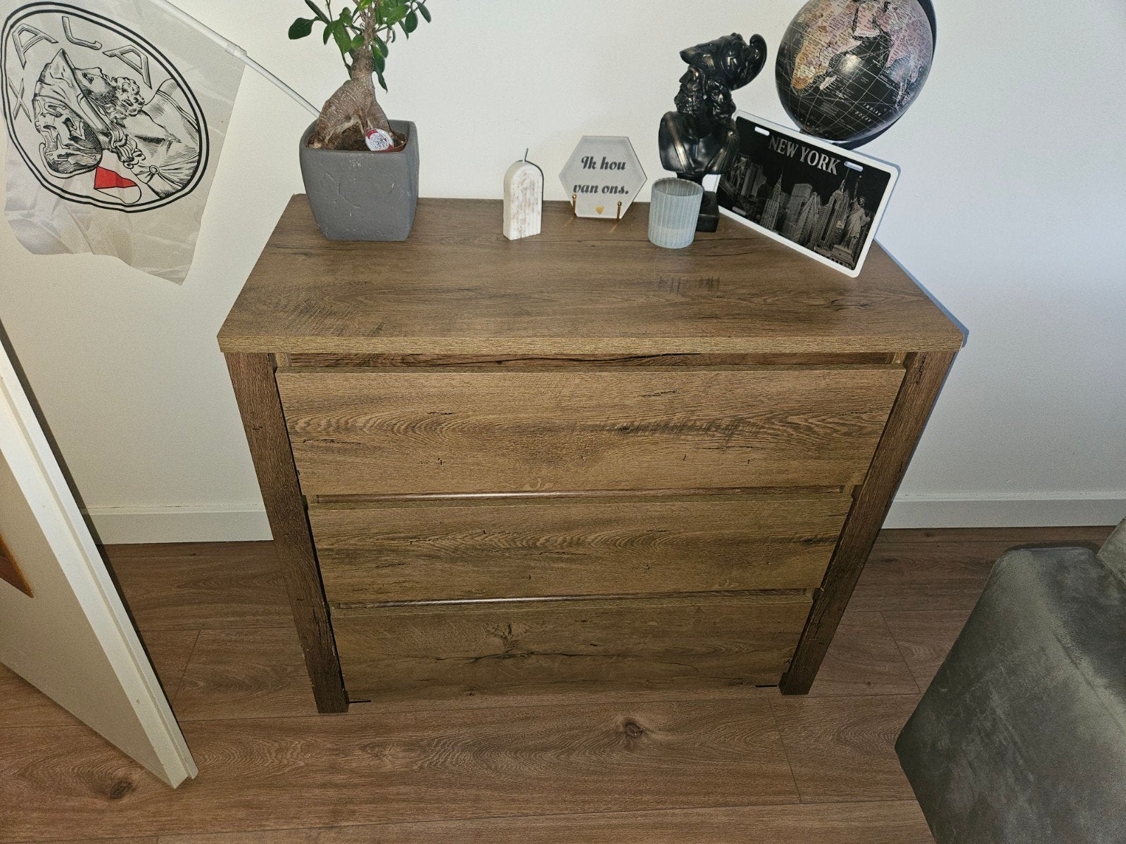 Houten ladekast met 3 laden, Ophalen, Gebruikt, 50 tot 100 cm, 3 of 4 laden