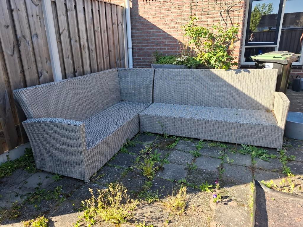 Complete loungeset met tafel en opbergbox, 5 zitplaatsen, Gebruikt, Bank, Ophalen of Verzenden