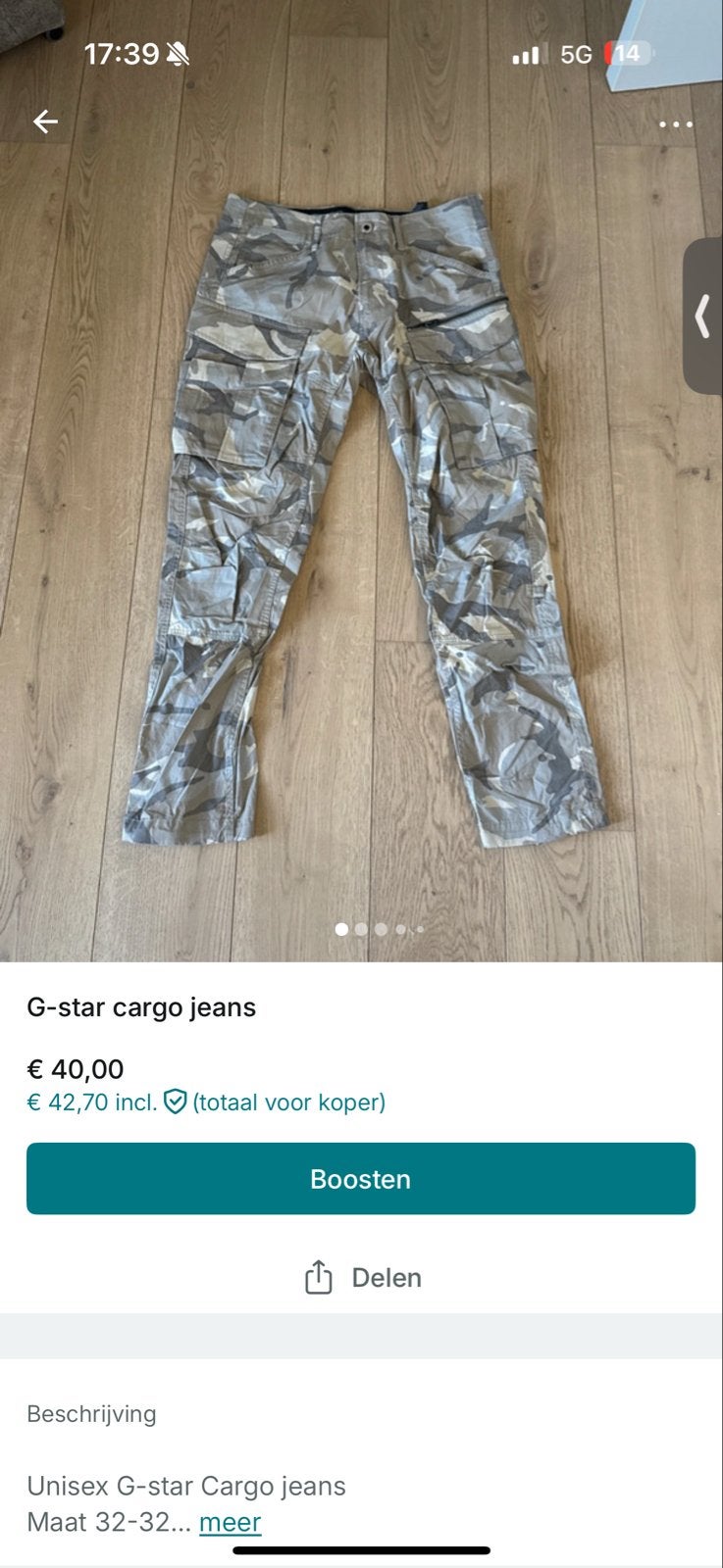 G-Star Cargo Jeans Camouflage Maat W32, Kleding | Heren, Verzenden, Zo goed als nieuw, Overige kleuren, W32 (confectie 46) of kleiner