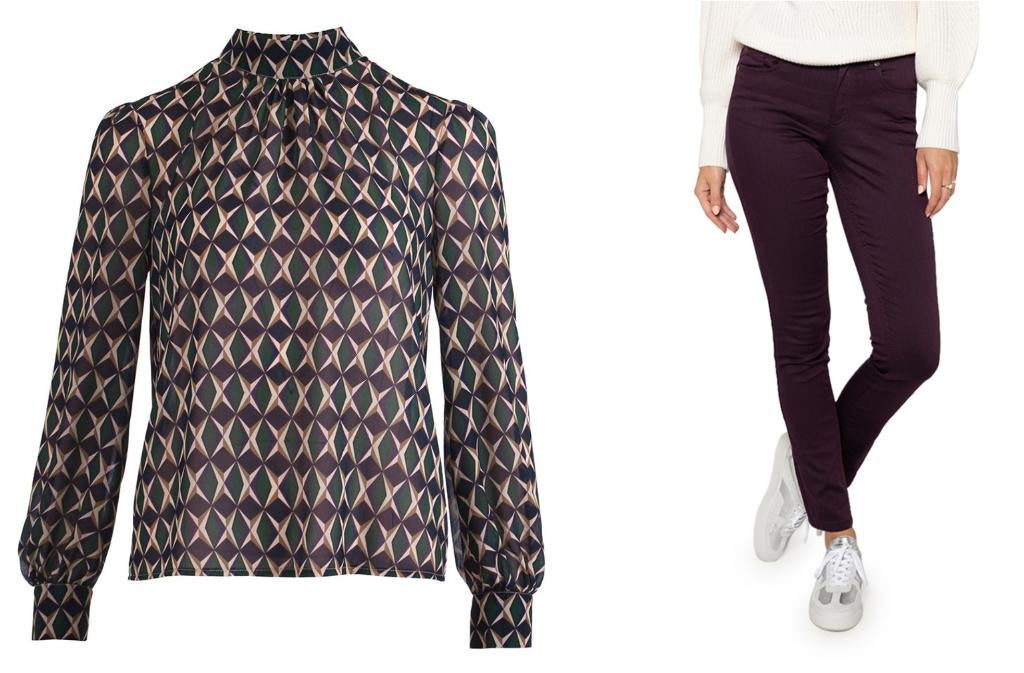 Enjoy set blouse (L) + skinny broek (40), paars groen, nieuw, Maat 38/40 (M), Paars, Enjoy, Nieuw