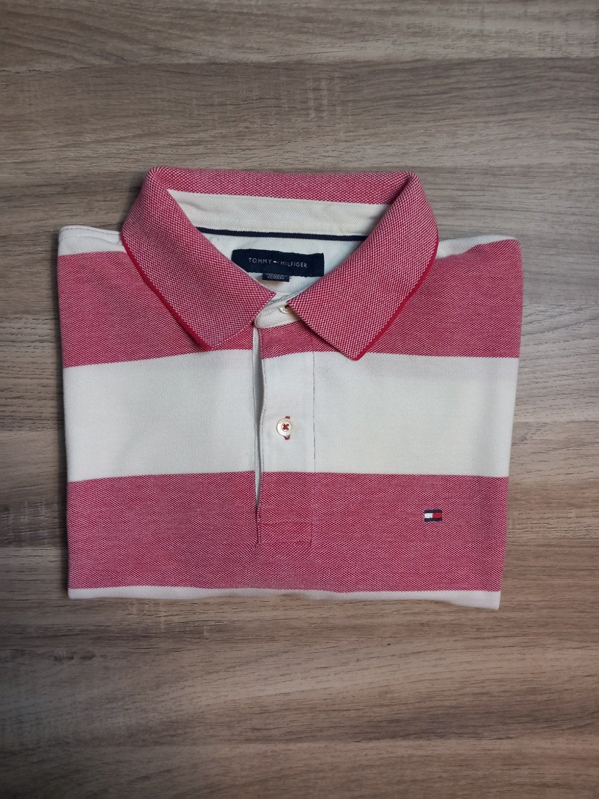Tommy Hilfiger Polo Shirt - Rood/Wit gestreept, Maat 52/54 (L), Tommy Hilfiger, Ophalen of Verzenden, Gedragen