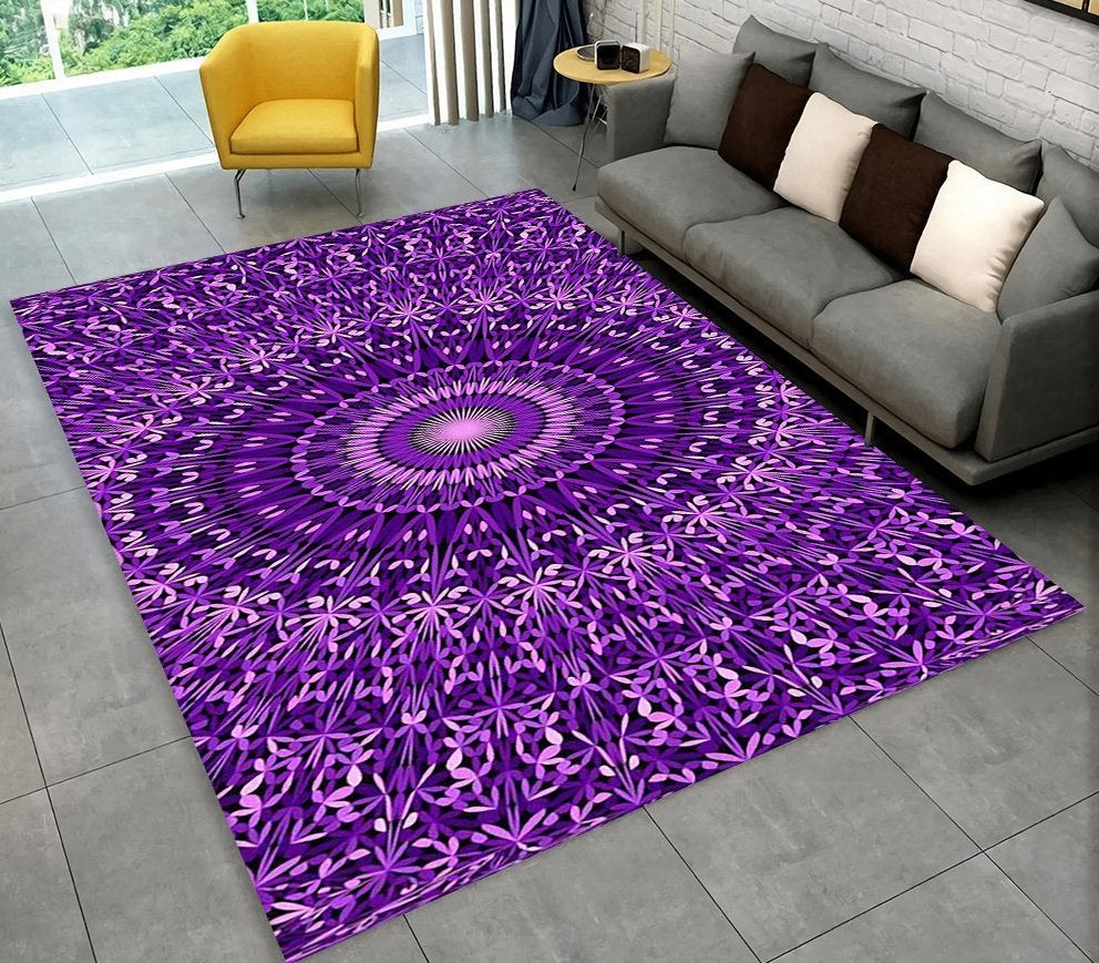 Bohemian Rechthoekig Vloerkleed 7 Tapijt Paars Bloemen Boho, Verzenden, Paars, 50 tot 100 cm, Rechthoekig