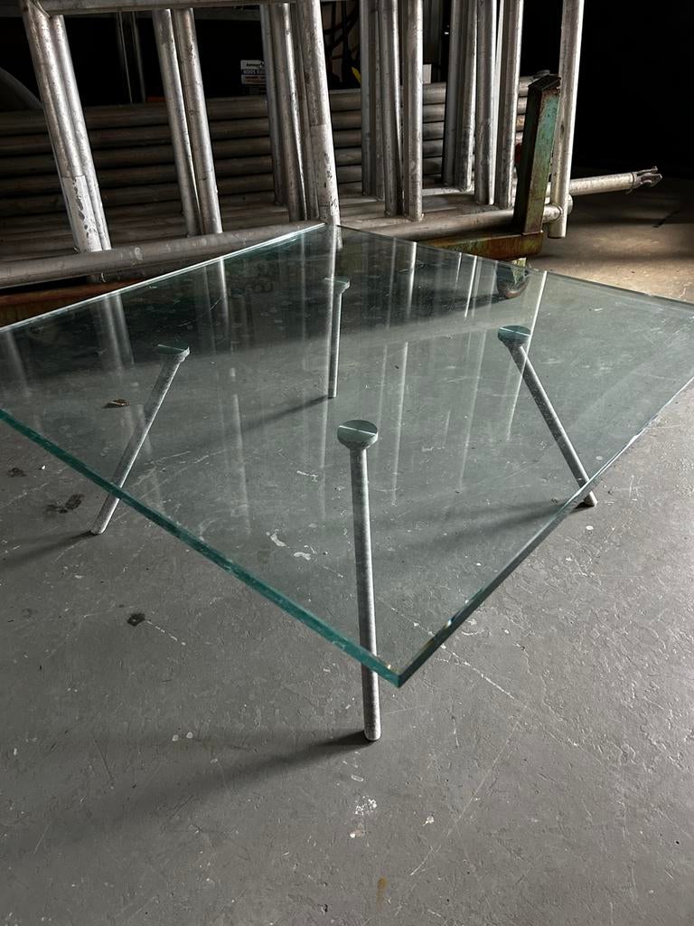 Glazen design tafel, Ophalen, Gebruikt, 50 tot 100 cm, Vierkant