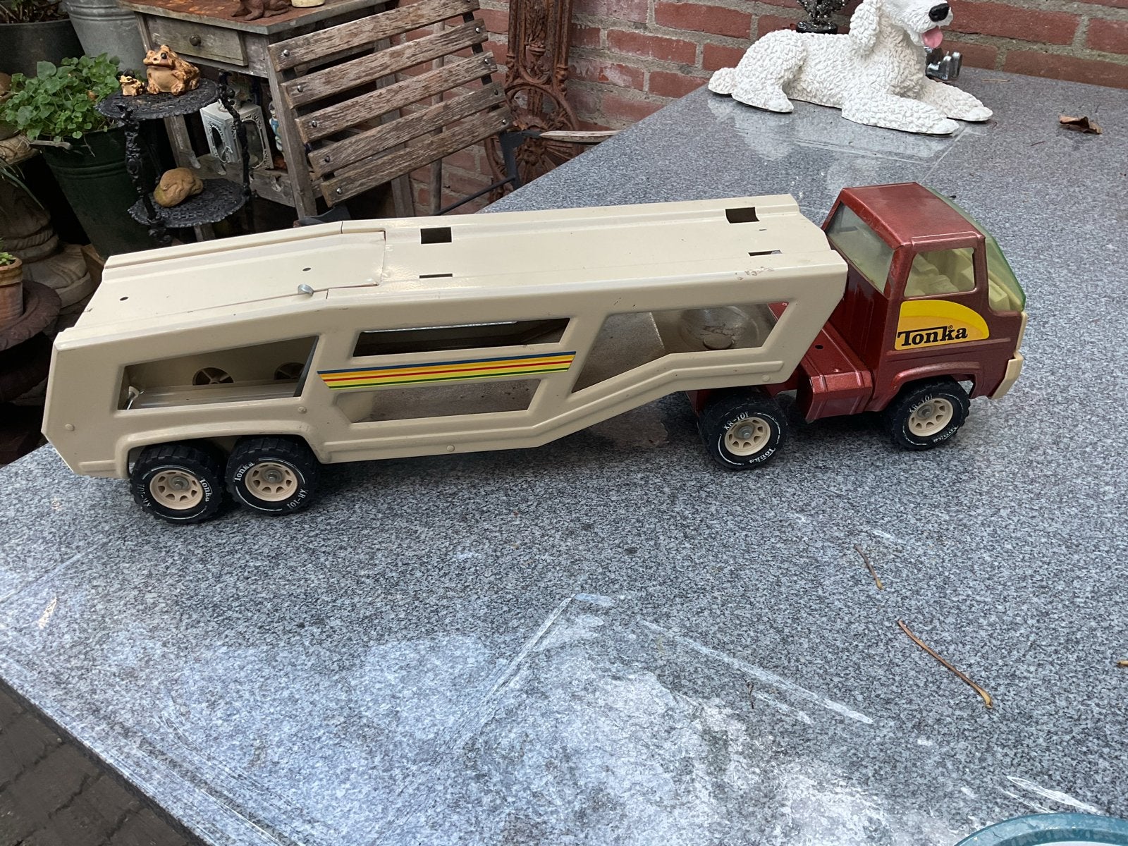 Vintage Tonka autotransporter vrachtwagen, Ophalen, Gebruikt