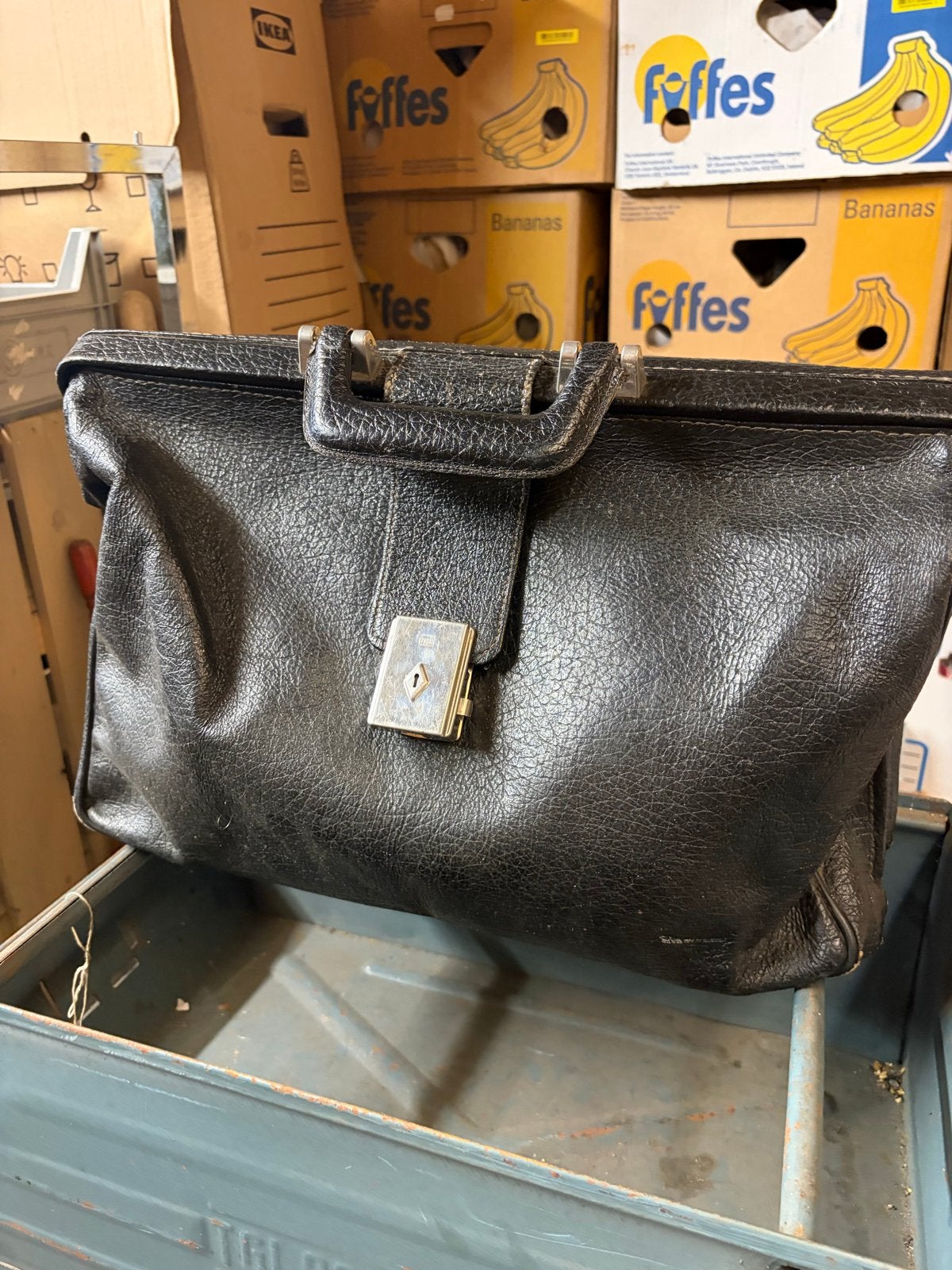 Zwarte leren tas 45x30 cm - Gebruikt, O, Ophalen of Verzenden, Handtas, O