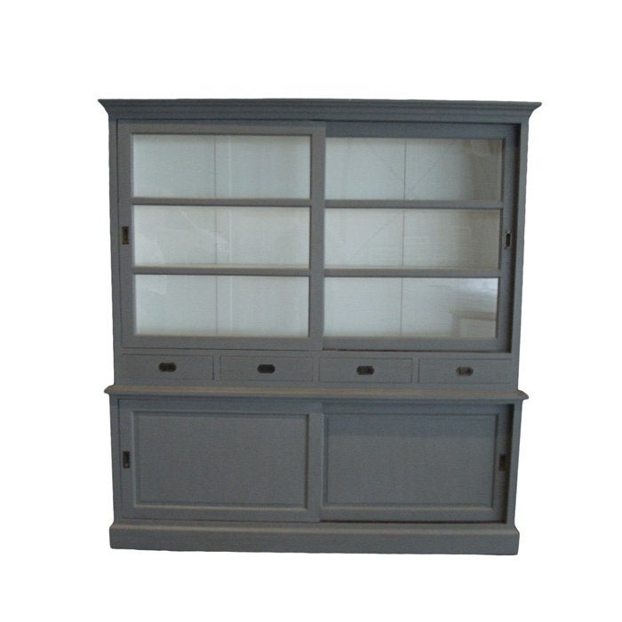Buffet/vitrinekasten GRIJS landelijke met de handgeschilderd, Teakhout, Nieuw, Ophalen of Verzenden, Minder dan 150 cm
