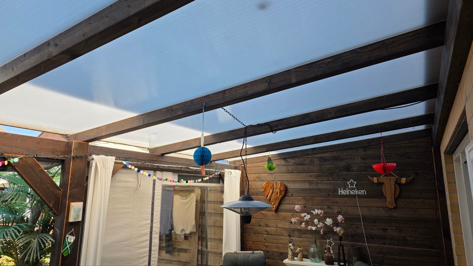 Zeer mooie, stevige veranda 6x3m met zijwanden en RVS goot, Tuin en Terras, Ophalen, Zo goed als nieuw, Veranda