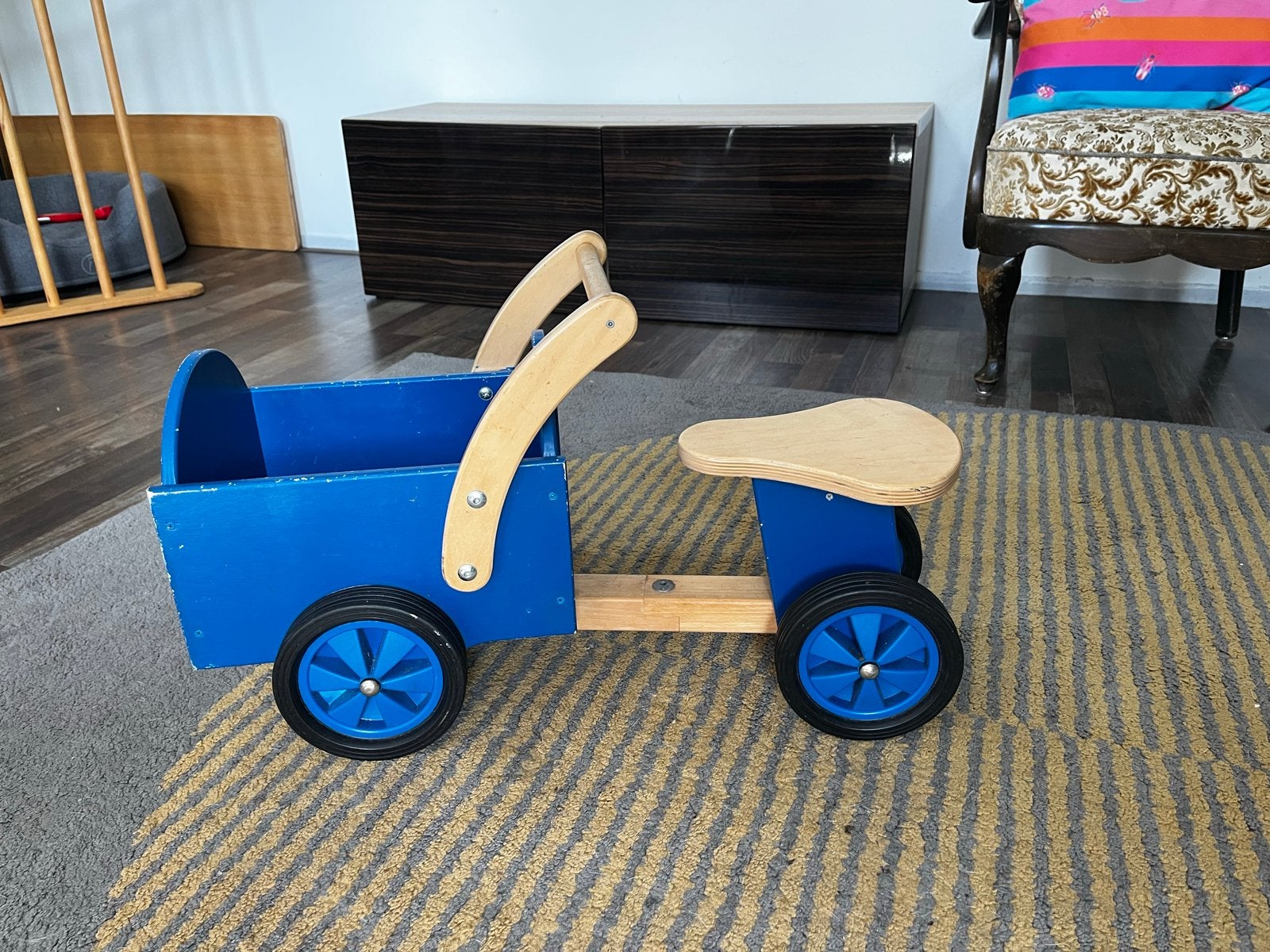 Houten bakfiets voor kind - Blauw, Ophalen of Verzenden, Gebruikt