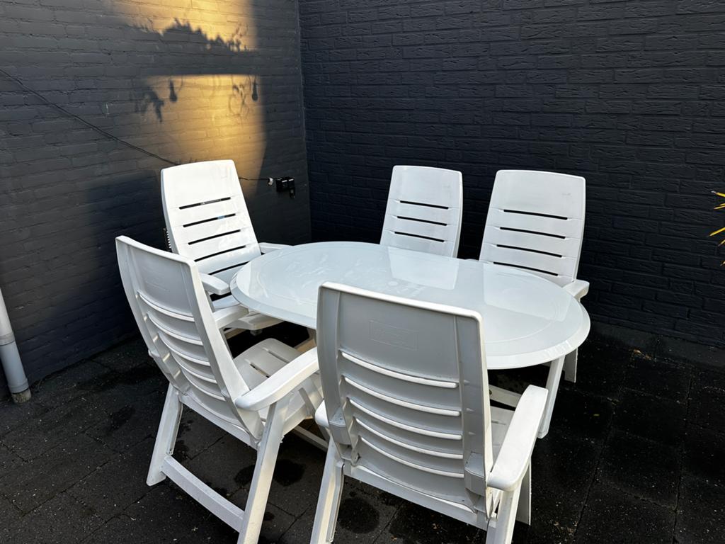 Hartman tuinset (tafel+5 stoelen), Tuin en Terras, Tuinsets en Loungesets, Ophalen, 5 zitplaatsen, Kunststof, Zo goed als nieuw