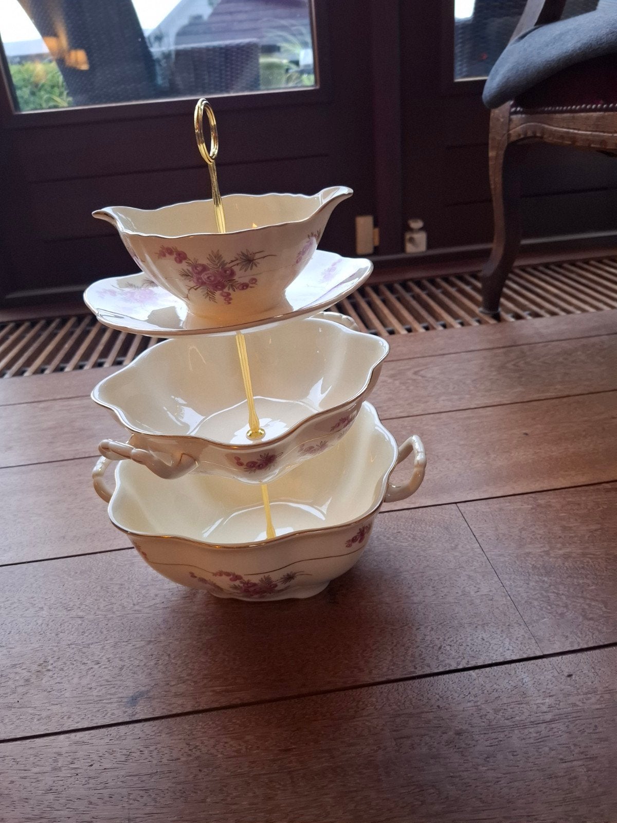 Vintage etagere met bloemmotief, Ophalen of Verzenden