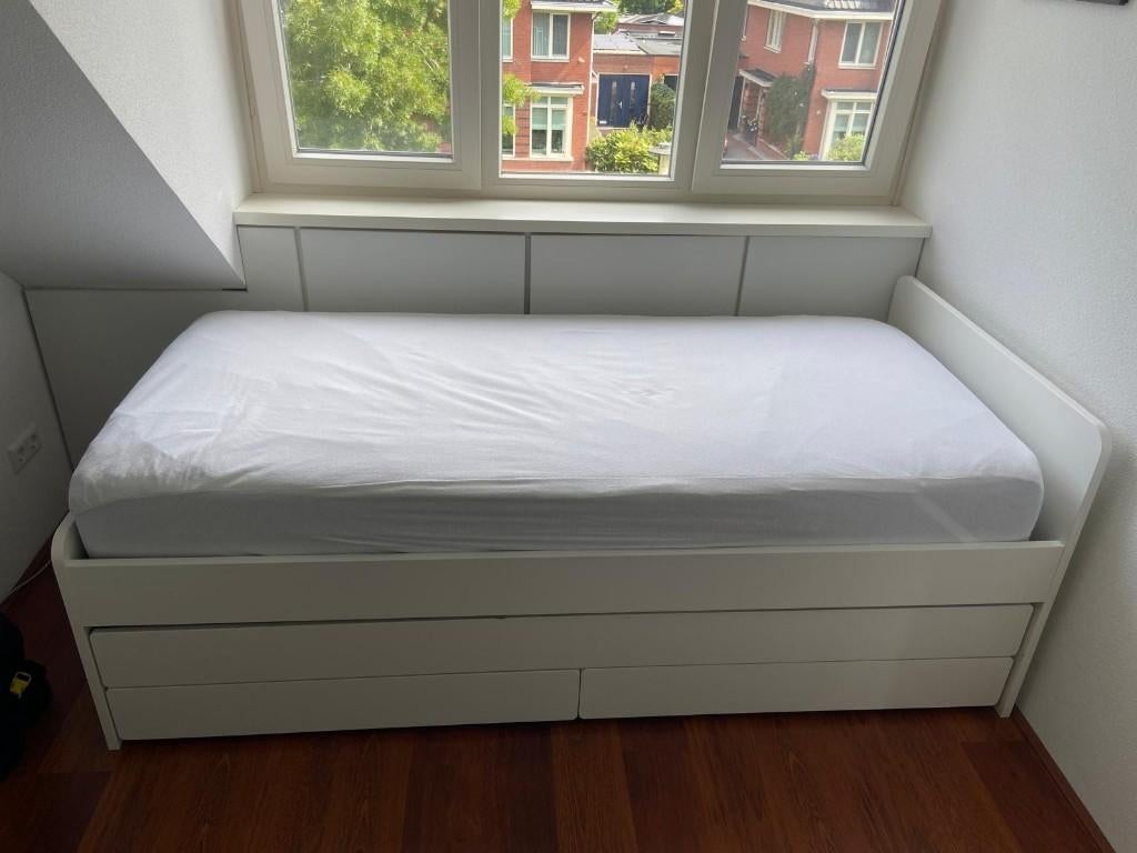 Ikea SLAKT bed met onderbed en opberger (90*200 cm),, Ophalen, Gebruikt, 90 cm, Eenpersoons