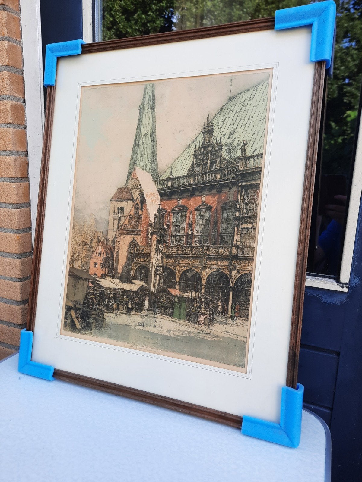 Luigi Kasimir - Ets Markt mit Rathaus Bremen 1936, Antiek en Kunst, Ophalen, Ets, Stadsgezicht, Origineel