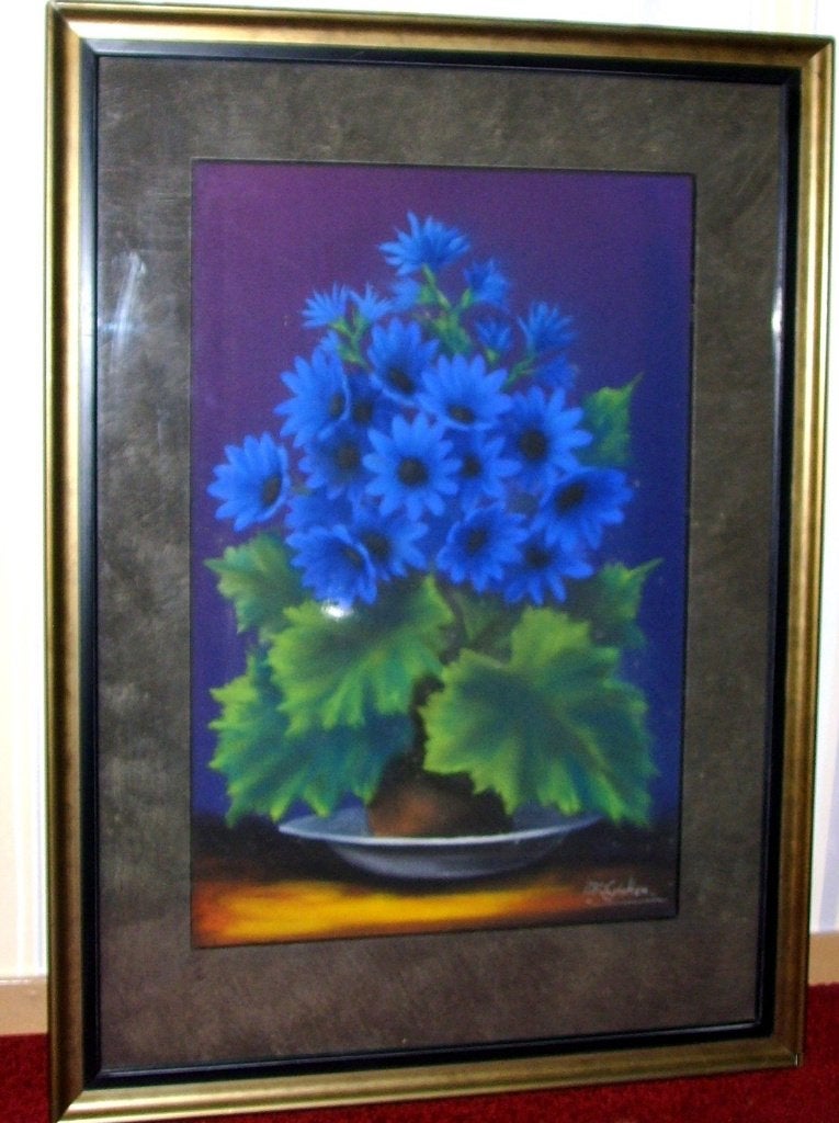 Pastel stilleven met blauw bloemen, gesigneerd., Antiek en Kunst, Ophalen