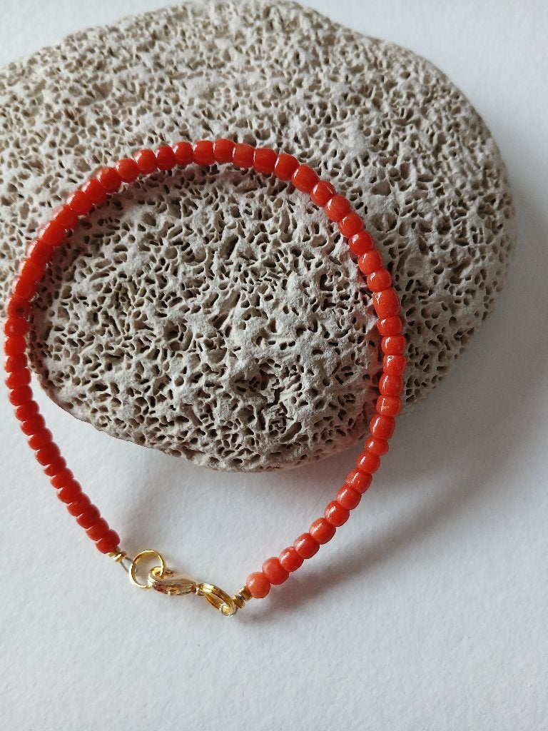 Bloedkoralen armbandje, 19.5 cm, Verzenden, Gebruikt, Oranje, Overige materialen