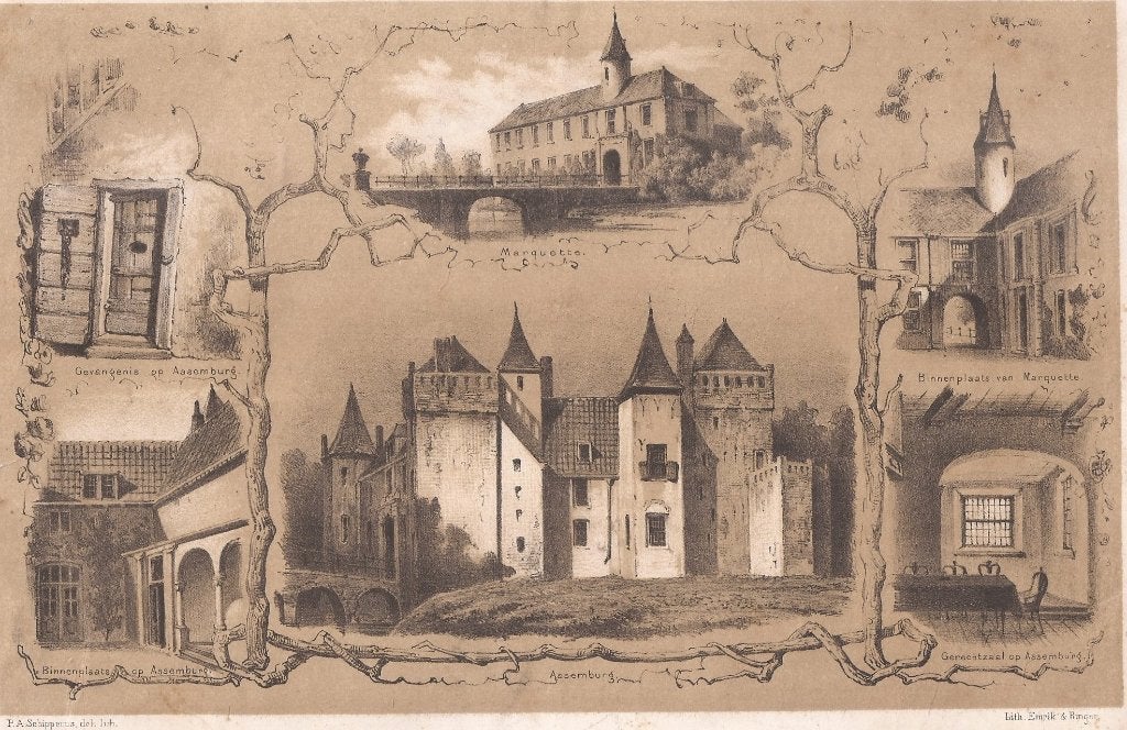 Marquette en Assemburg Heemskerk Litho Schipperus 1875, Antiek en Kunst, Kunst | Etsen en Gravures, Origineel, 1800 - 1899, Ophalen of Verzenden