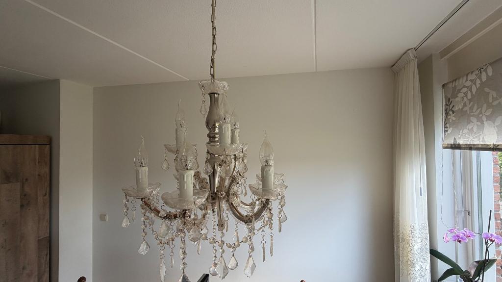 Elegante kristallen kroonluchter / hanglamp – 8 lichtpunten, Ophalen, Gebruikt, Overige materialen