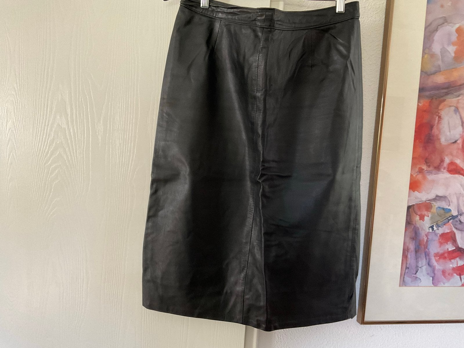 Zwarte gevoerde leren rok, maat L, Kleding | Dames, Zwart, Maat 42/44 (L), Ophalen of Verzenden, Gedragen