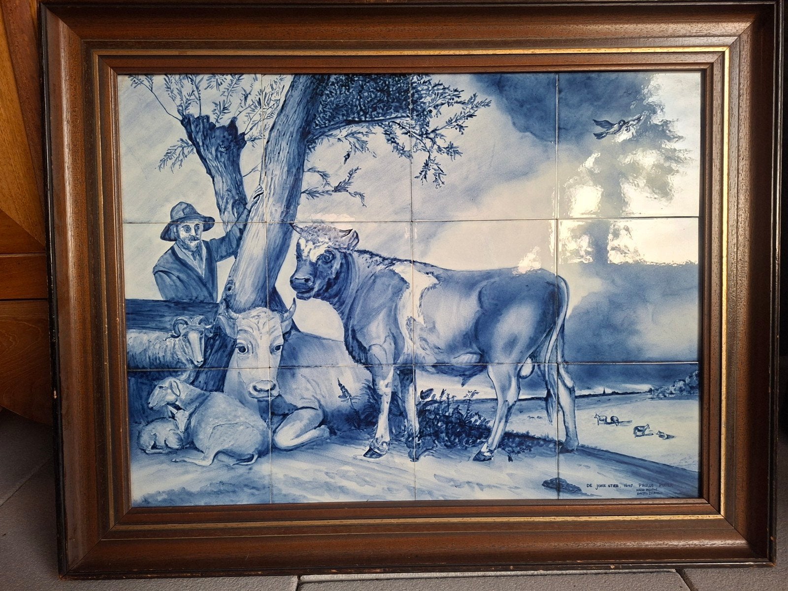Delftsblauw De jonge stier 1647 paules Potter. Hand paint, Antiek en Kunst, Ophalen of Verzenden