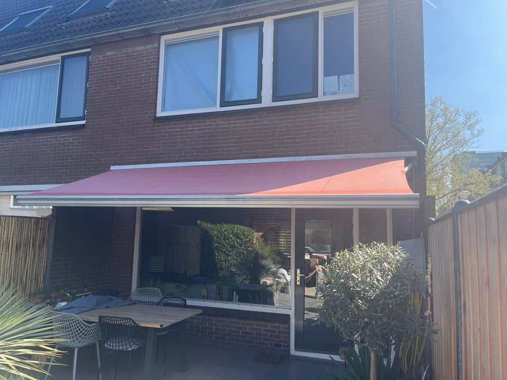 Knikarmscherm, Tuin en Terras, Zonneschermen, Gebruikt, Knikarmscherm, 150 tot 300 cm, 450 cm of meer, Ophalen