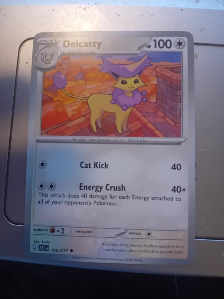 Delcatty Pokémon Kaart 166/217 - Zeldzaam, Ophalen of Verzenden, Zo goed als nieuw, Losse kaart, Foil