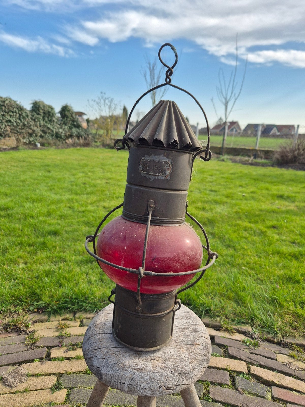 Antieke scheepslamp uit 1902 - Rode lantaarn, Ophalen of Verzenden