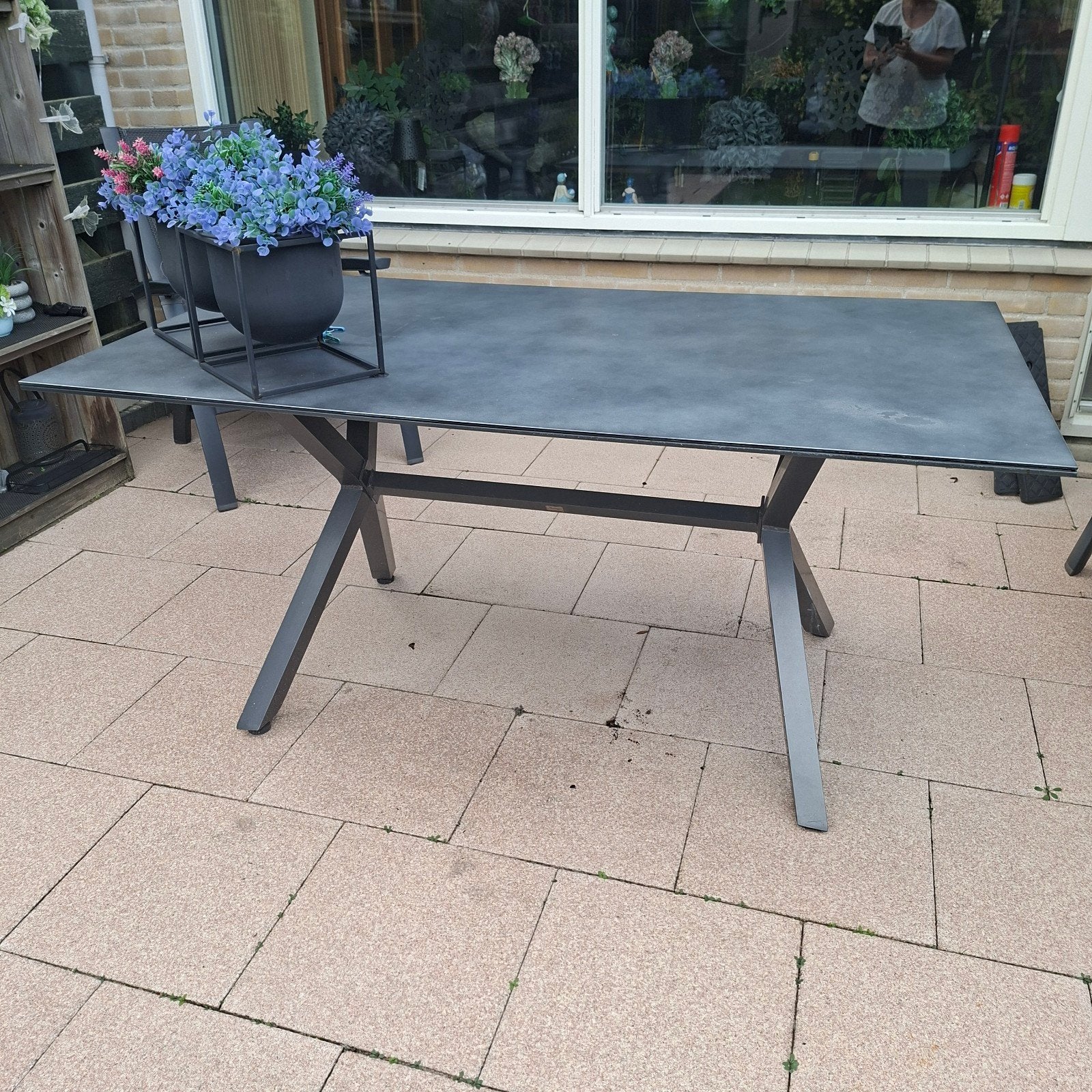 Bellagio Moresco tuintafel royal grey 160x90x75, Ophalen, Gebruikt, Rechthoekig, Metaal