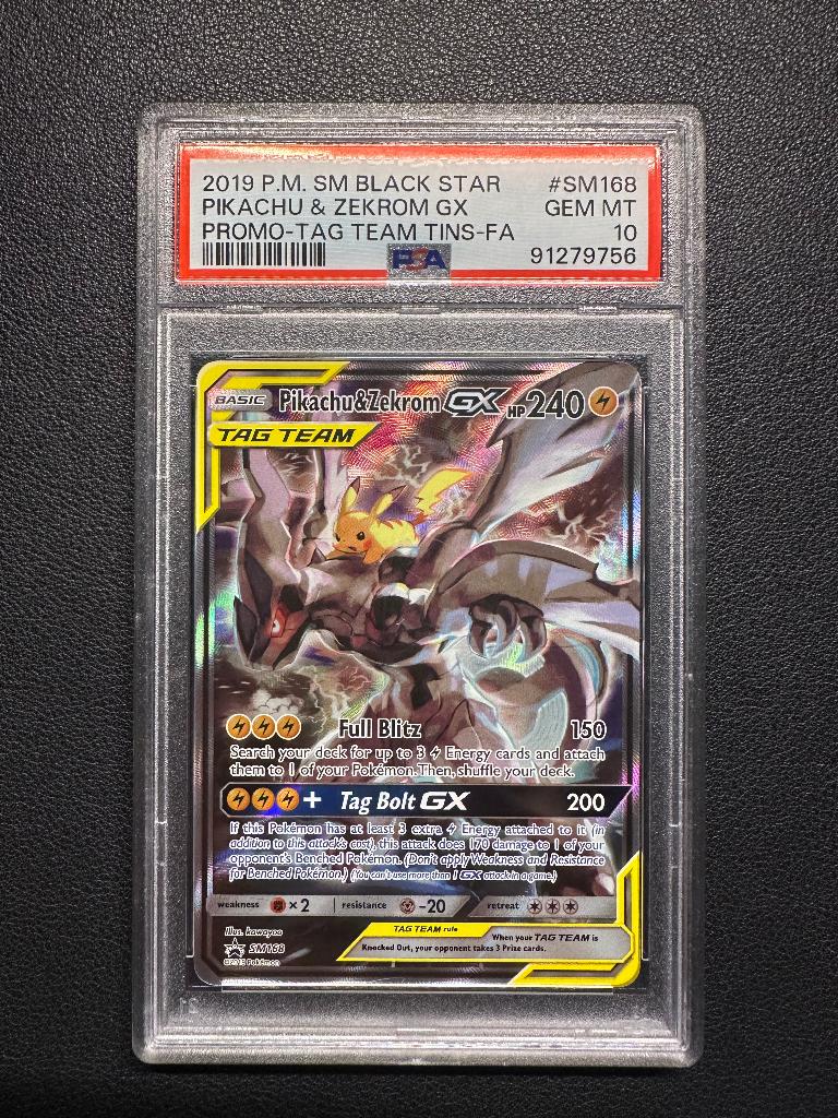 Pikachu & Zekrom GX (SM 168) PSA 10, Hobby en Vrije tijd, Verzamelkaartspellen | Pokémon, Ophalen of Verzenden, Zo goed als nieuw
