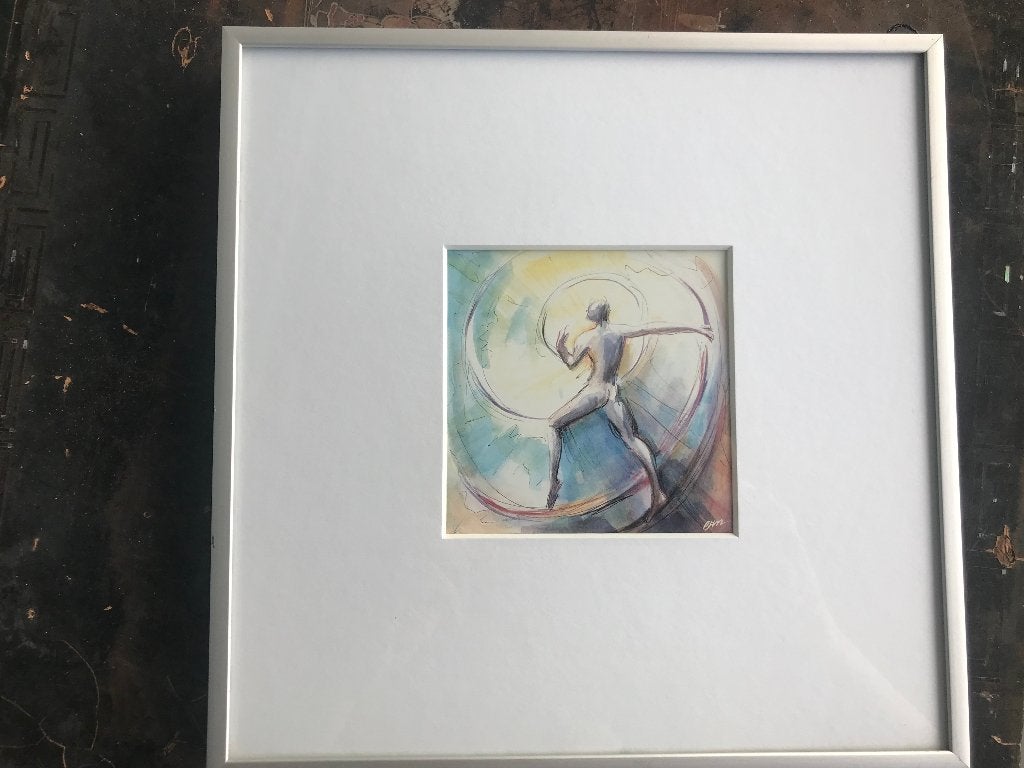 aquarel sporter atleet danser, Antiek en Kunst, Kunst | Schilderijen | Klassiek, Portret of Personen, Expressionistisch, Ophalen of Verzenden