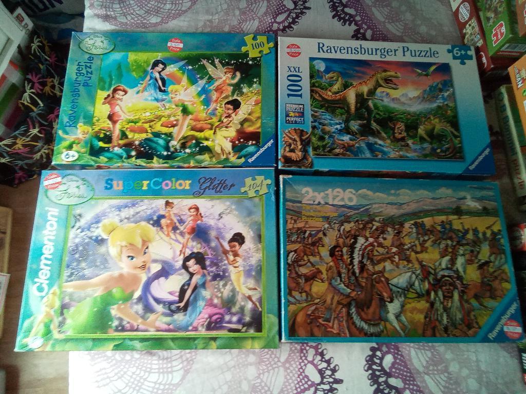 2X wilde westen indianen / 2X disney faries / dinosaurussen, Ophalen, Minder dan 500 stukjes, Gebruikt, Legpuzzel