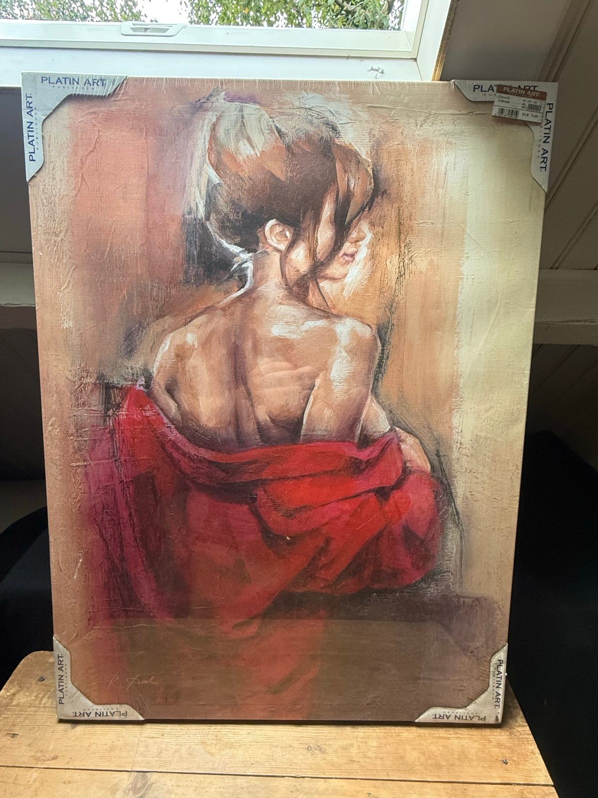 Schilderij Duval R. - Vrouw met rode doek (60x80 cm), Ophalen, Figuren, Print, Op houten frame