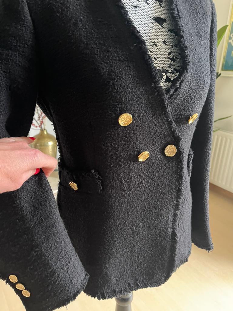 ZARA zwart tweed colbert met goudkl. knopen mtM, Ophalen of Verzenden, Zo goed als nieuw, Zwart
