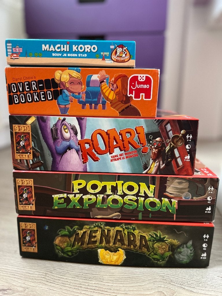 Boardgames Roar, Menara, Overbooked, Potion Explotion, Machi, Een of twee spelers, Ophalen of Verzenden, Zo goed als nieuw, 999 Games