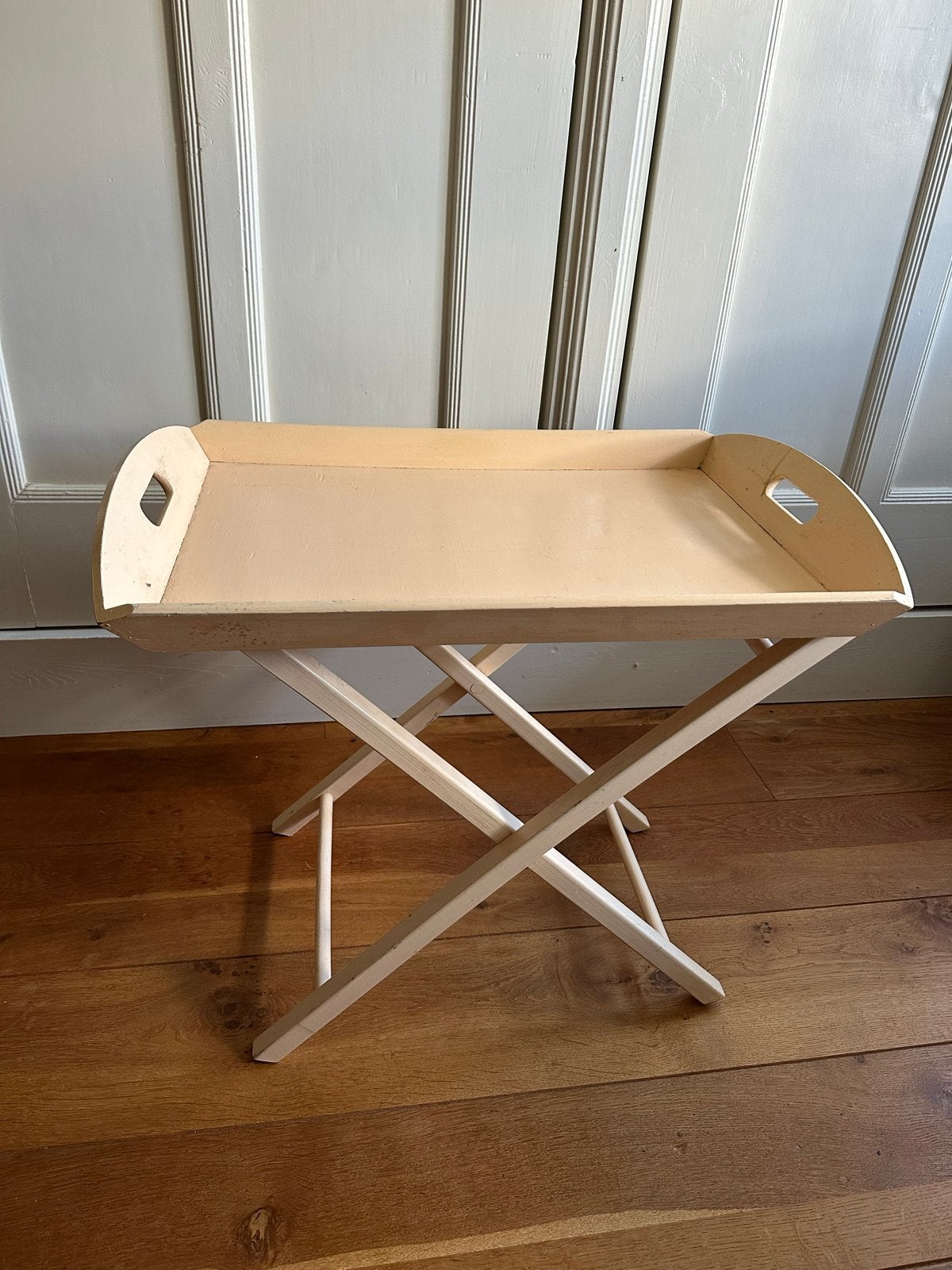 Verstelbare houten sidetable met afneembaar dienblad, Ophalen, Minder dan 55 cm, Gebruikt, 60 cm of meer