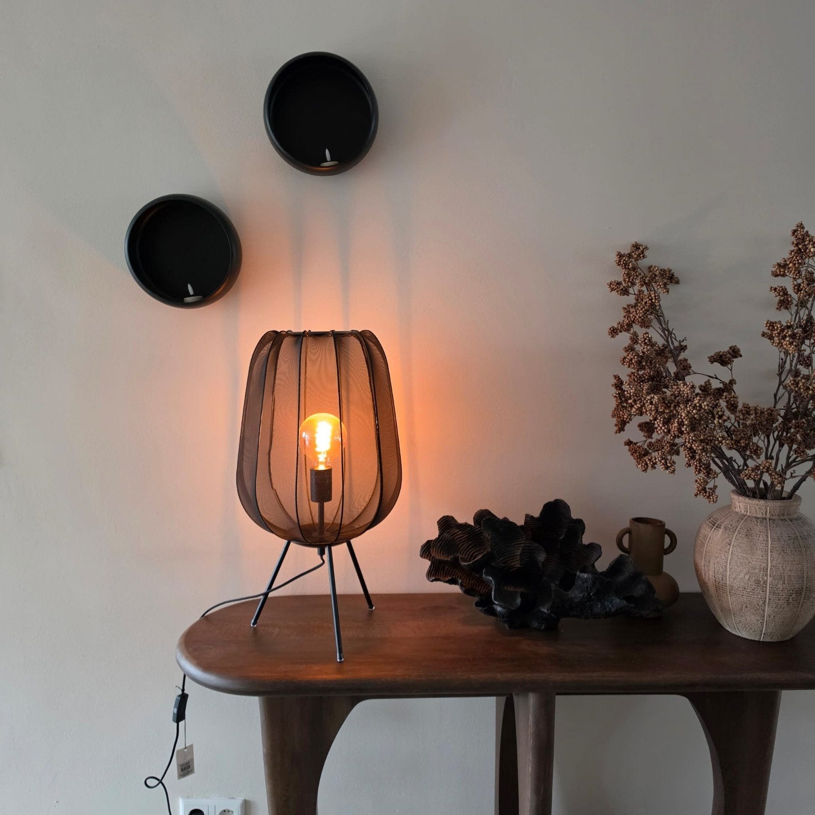 Light & Living Tafellamp Plumeria Zwart 34x60cm, Zo goed als nieuw, Zwart, Light & Living, Design
