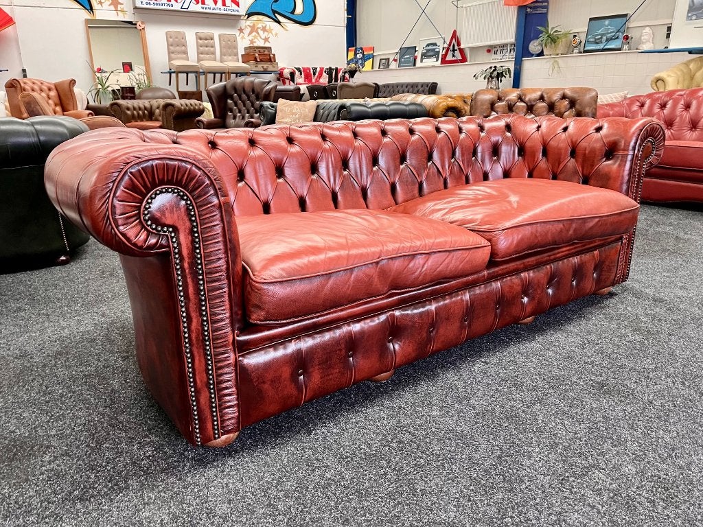 Top Vintage Chesterfield 3 Zits Bruin Leer Chesterfield Bank, Huis en Inrichting, Banken | Bankstellen, Ophalen, Gebruikt, Chesterfield