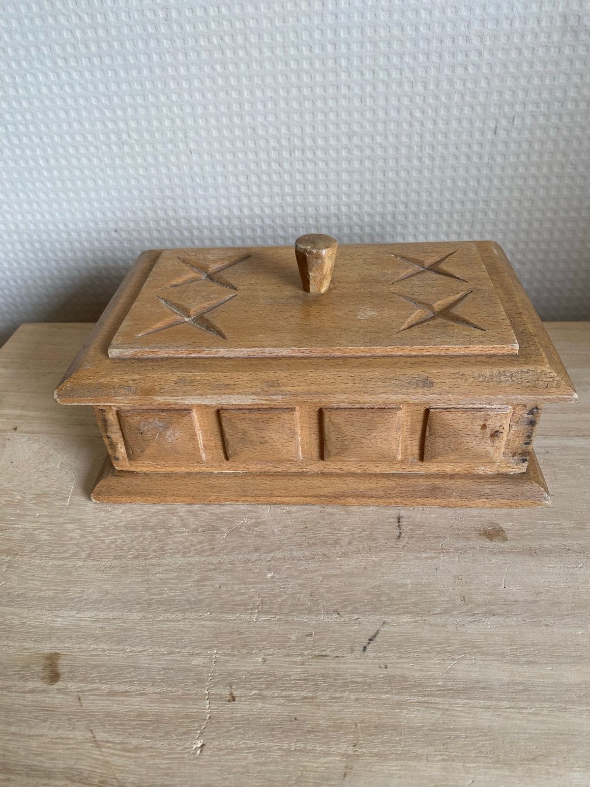 Vintage houten doosje met deksel - Handgesneden, Antiek en Kunst, Ophalen of Verzenden