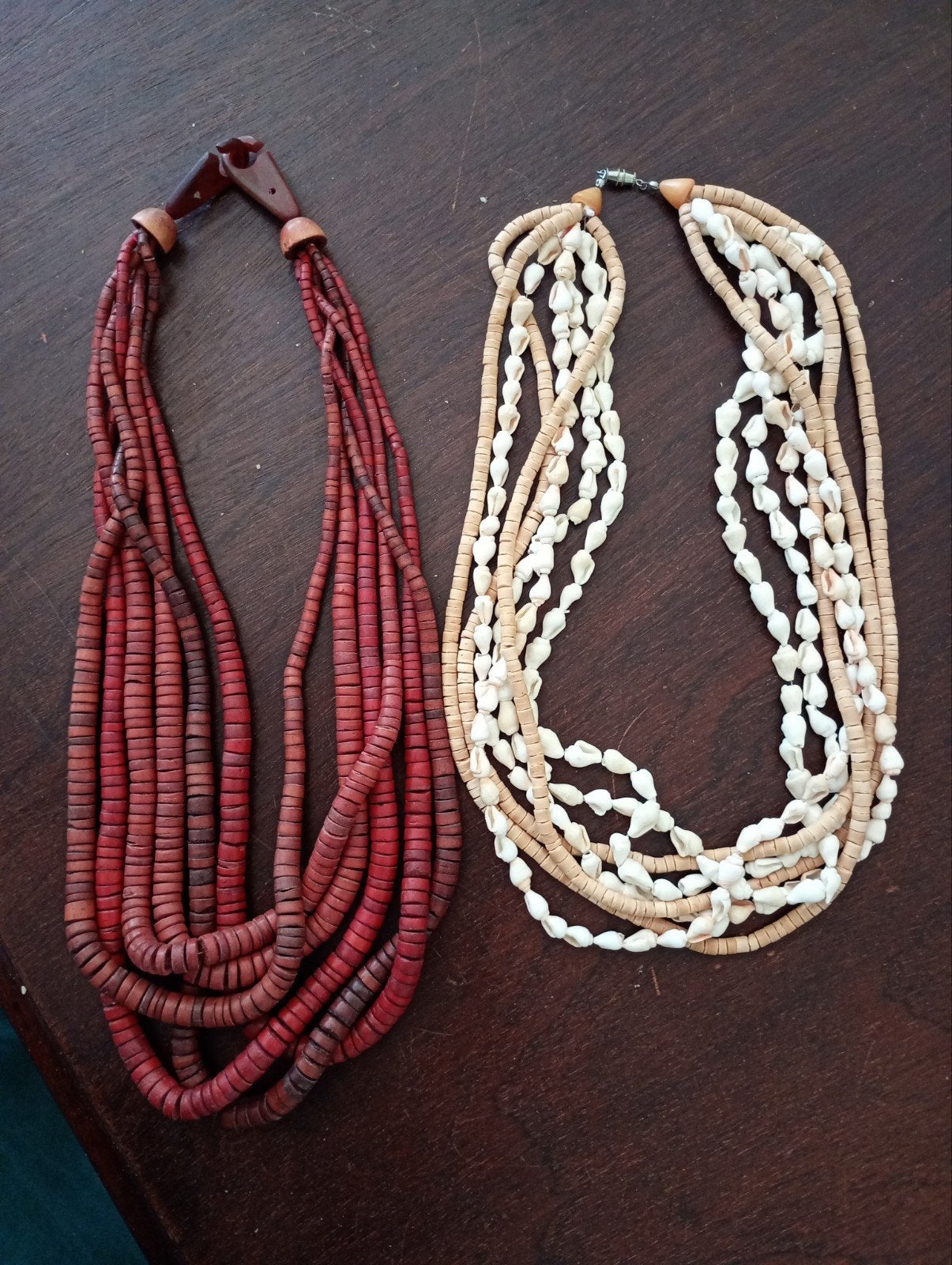 Bohemian stijl kettingen hout en schelpen, Ophalen, Zo goed als nieuw, Rood, Overige materialen