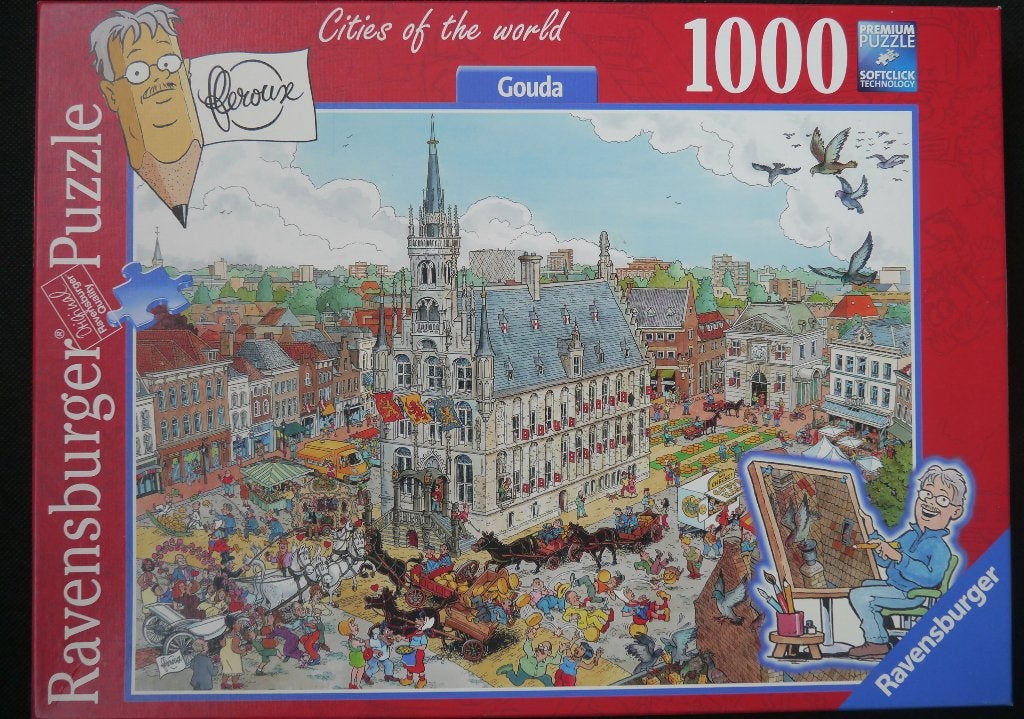 3 Puzzels Fleroux/Cities of the World (Ravensburger), Ophalen of Verzenden, 500 t/m 1500 stukjes, Zo goed als nieuw, Legpuzzel