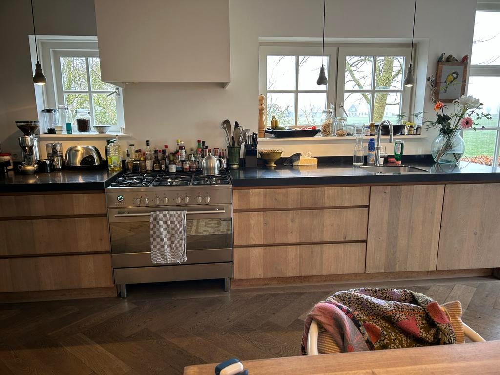 Composiet half gezoet zwart aanrechtblad 106x80 en 230x80, Ophalen, Gebruikt, Zwart, Overige typen