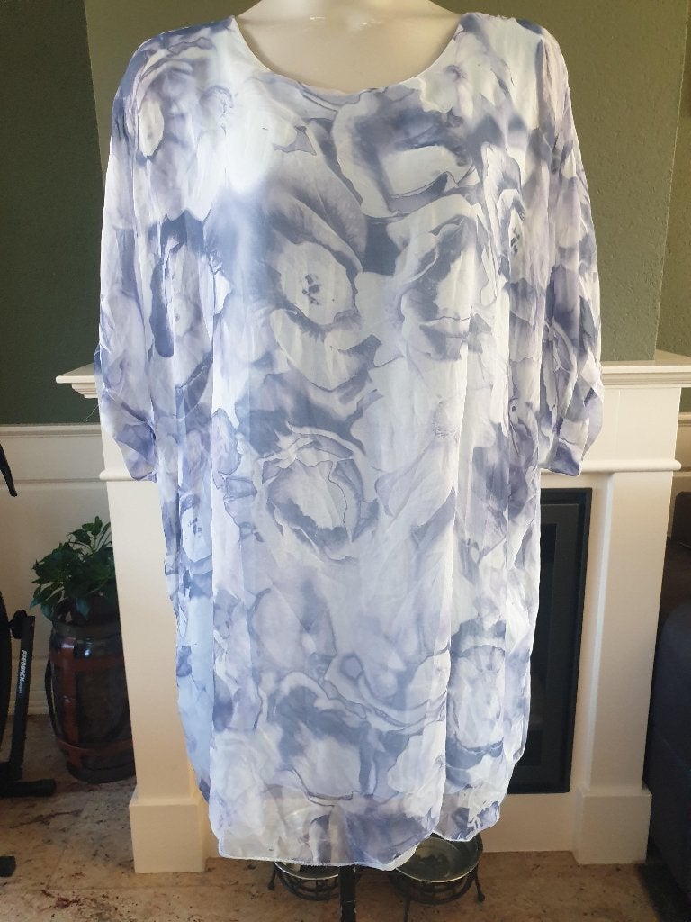 Made in Italy blauw witte top mt 42 44 L, Made in Italy, Maat 42/44 (L), Zo goed als nieuw, Korte mouw