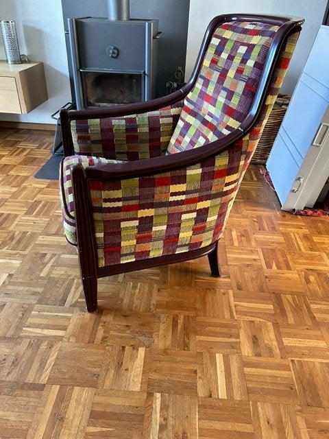 Vintage fauteuil met kleurrijke bekleding, Ophalen